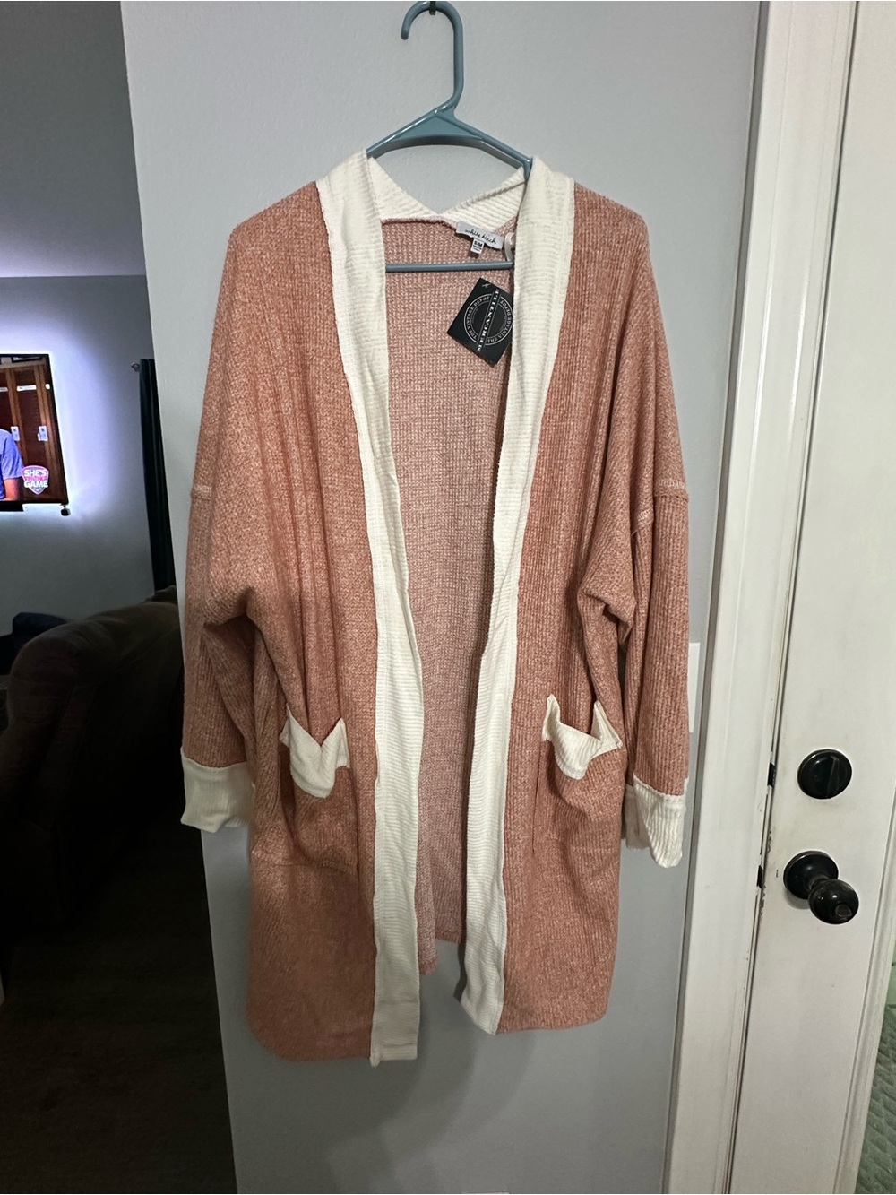 white birch Rosewood Knit Cardigan with Cream Trim